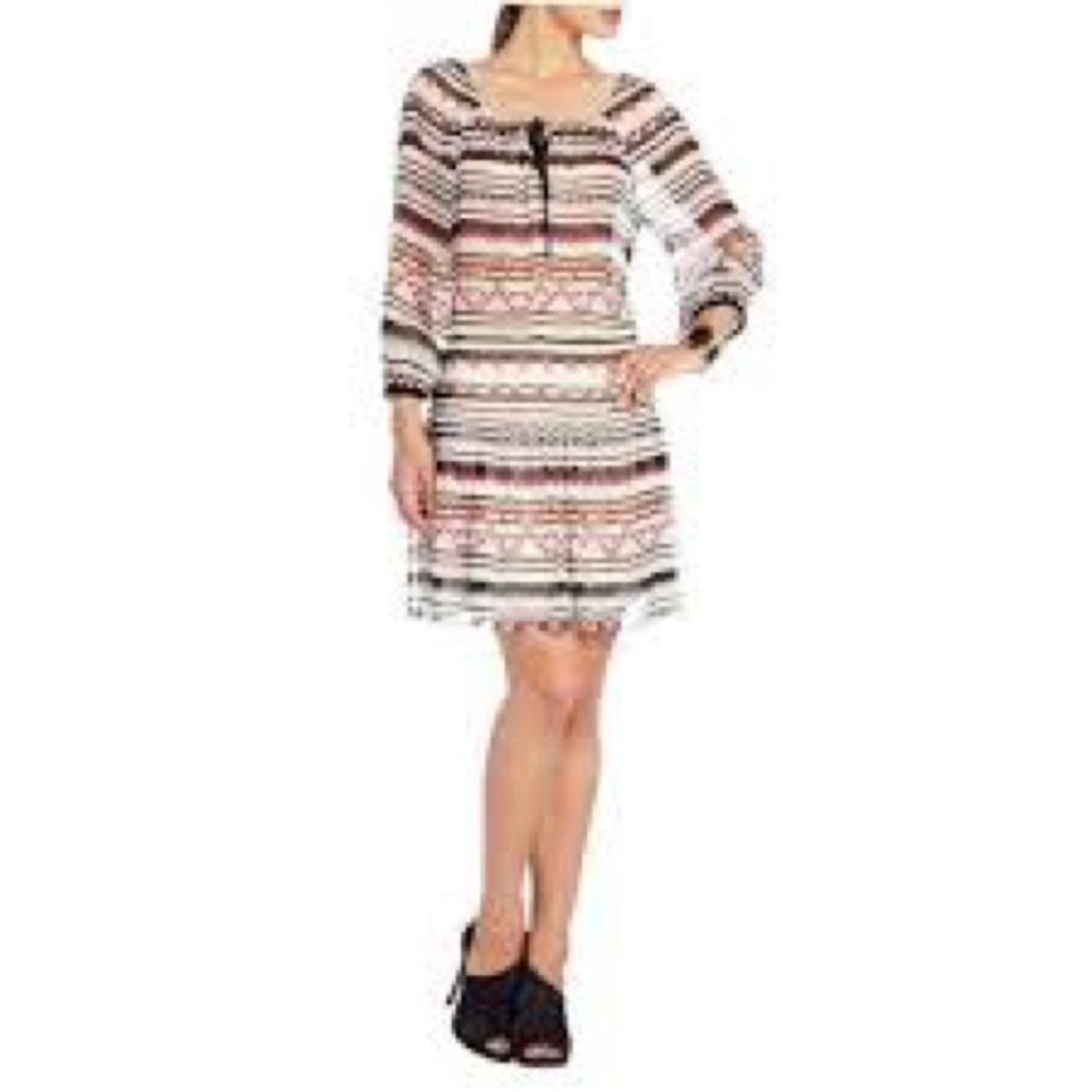 BCBGMaxAzria Rory Peasant Silk Dress Striped Long Sleeve Chiffon Size M